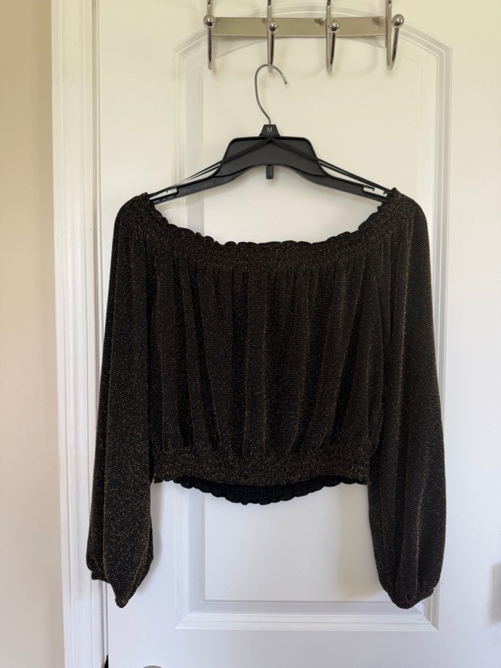 H&M Black Metallic Off-Shoulder Crop Blouse